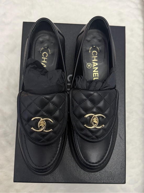 CHANEL Shoes - CHANEL Black Quilted Leather Loafers with Gold CC